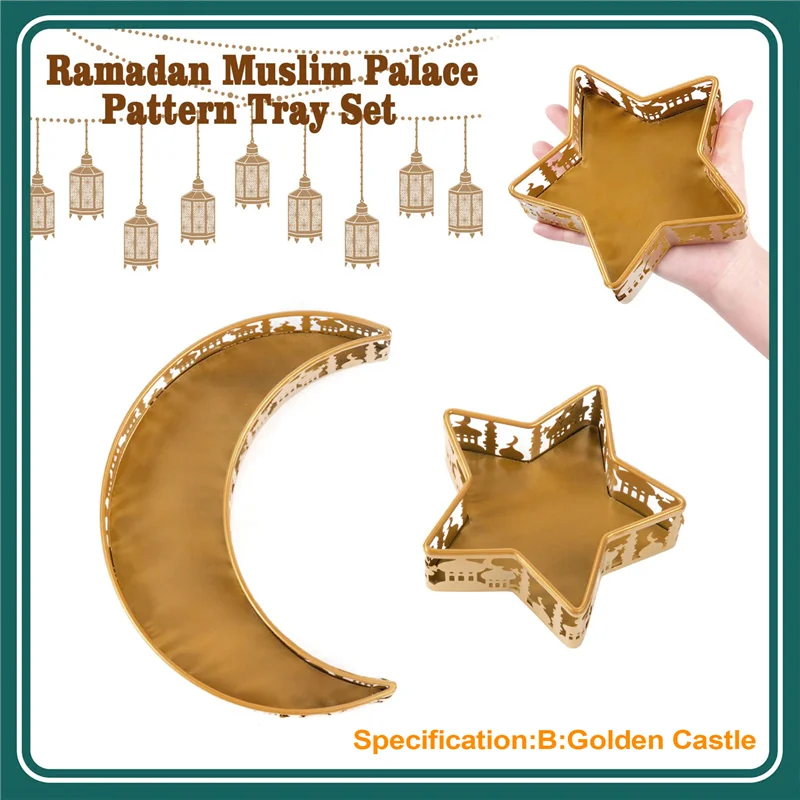 

Eid Mubarak Food Trays Iron Moon Star Islam Muslim Food Serving Tray Food Pastry Dessert Display Holder B