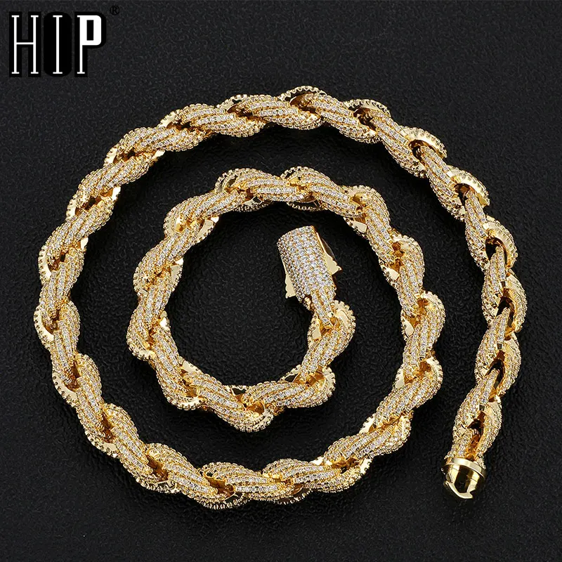 Hip Hop 10MM Bling AAA CZ Cubic Zirconia Rope Chain Iced Out Luxury Chain Twist Necklace Bracelet For Men Women Rapper Jewelry