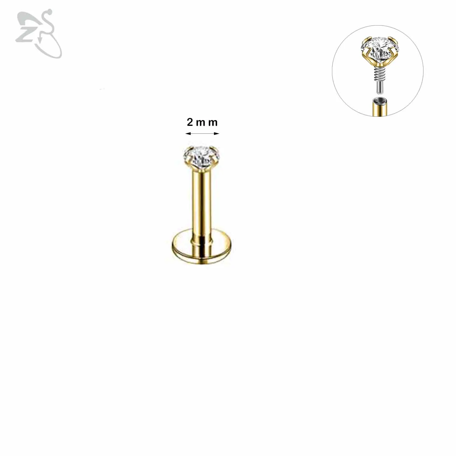 ZS 1 ST 16G/18G/20G 316L Rvs Lip Labret Piercing Interne Draad Stijl Lip Ring Kristal Oor Tragus Helix Oorbellen