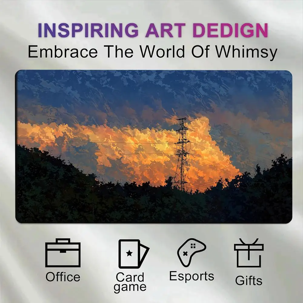 Anime Dusk Golden Clouds Transmission Tower Forest Silhouette Large Gaming Mouse Pad Sunset Landscape desk accessories