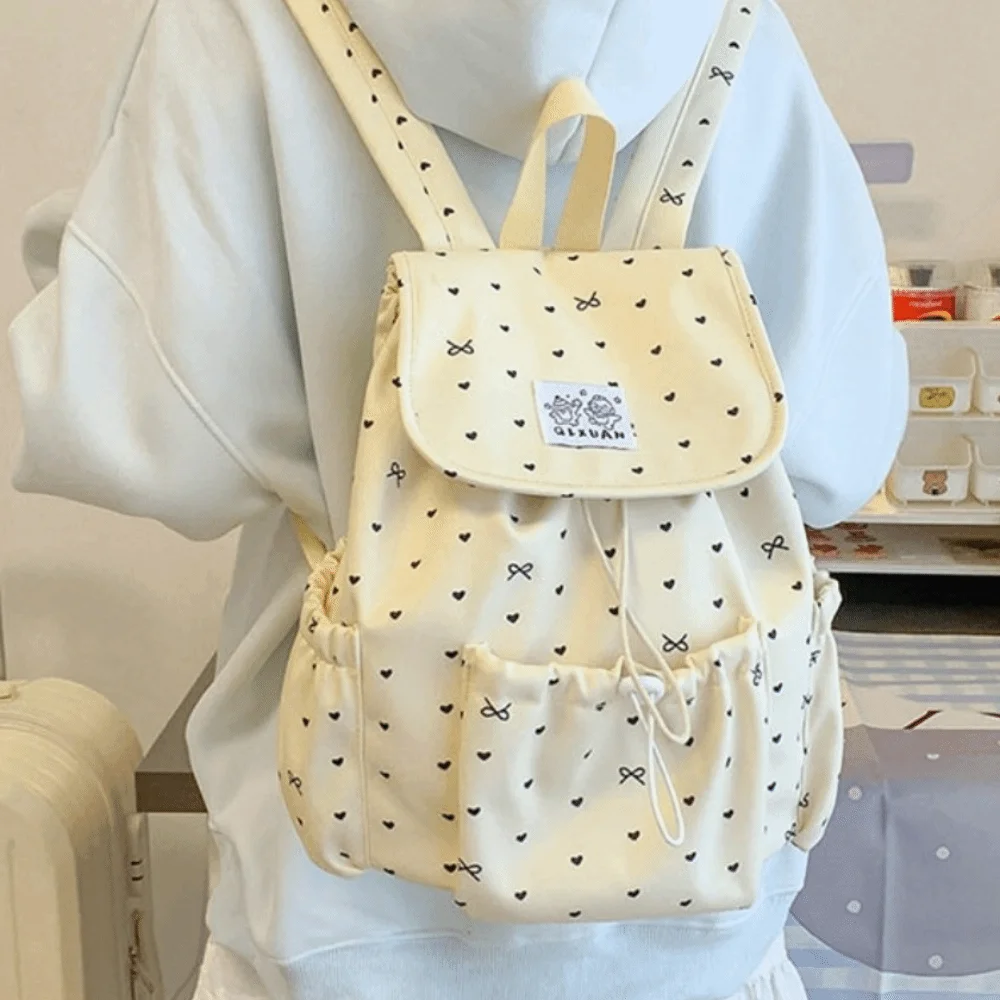 Cute Lightweight Drawstring Backpack Large Capacity Korean Style Nylon Backpack College Style Cloth Students School Bag Outdoor