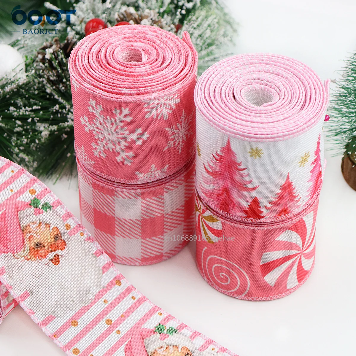 5Yards/roll Christmas Ribbon Pink Plaid Grosgrain Ribbons for Wedding Cake Birthday Gift Wrapping Bowknot Christmas Decor