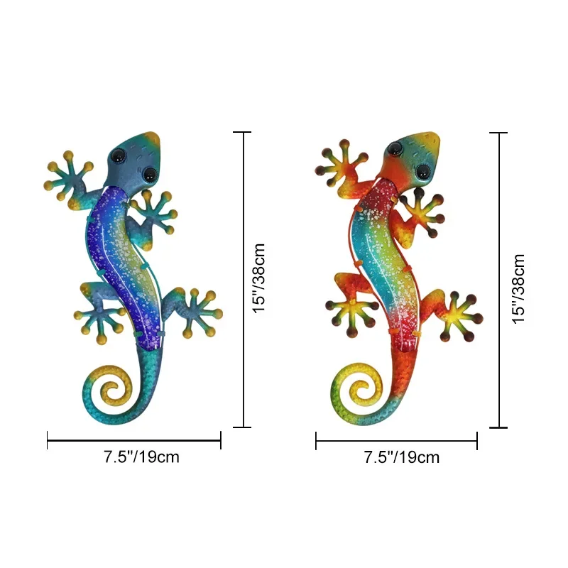 Outdoor garden metal gecko decorative, 15-inch lizard wall hanging, crafts hot melt painted glass wall decoration