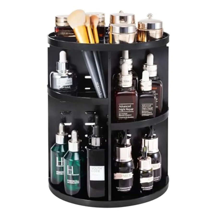 360 Rotating Makeup Organizer with DIY Adjustable Spinning Design for Easy Access Foldable Cosmetic Storage Display Box with La