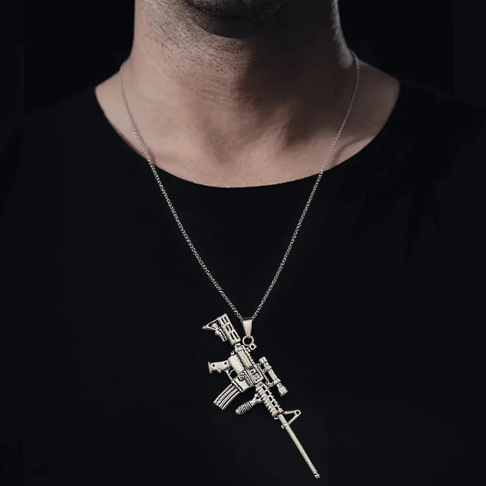 Bold Unique Cast Sniper Rifle Pendant Necklace For Men Women Punk Rock Street Style Y2K Gun-shaped Long Chain Fashion Jewelry