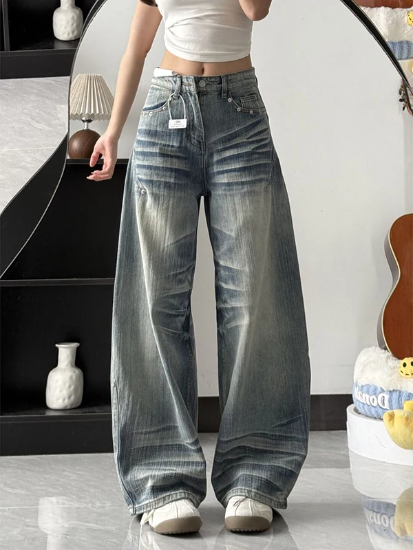 

Ретро-джинсы в американском стиле для женщин: широкие, прямые, с низкой посадкой, длиной в пол, струящиеся, модель «Сэйф».