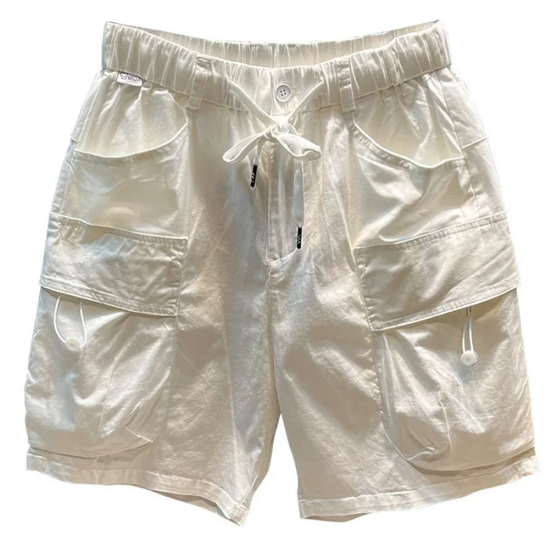 Shorts retos de algodão puro masculino, vestuário de trabalho multi-bolso, solto, casual, moda de rua, jovem, verão