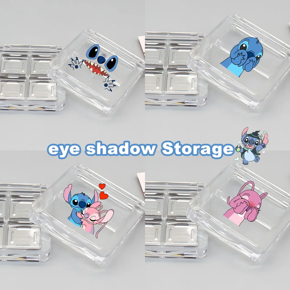 Stitch Eye Shadow Palette Packaging Kawaii Cartoon Figure Exquisite Girl Blush Cosmetic Storage Travel Convenient Supplies Gift