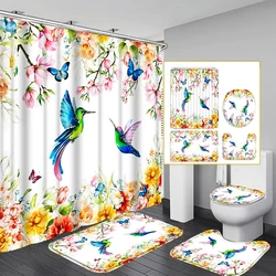 1/4 Piece Shower Curtain Set, Waterproof Bathroom Partition Curtain with Hooks, Anti-Slip Bath Rug, U Shape Mat, Toilet Seat Cov