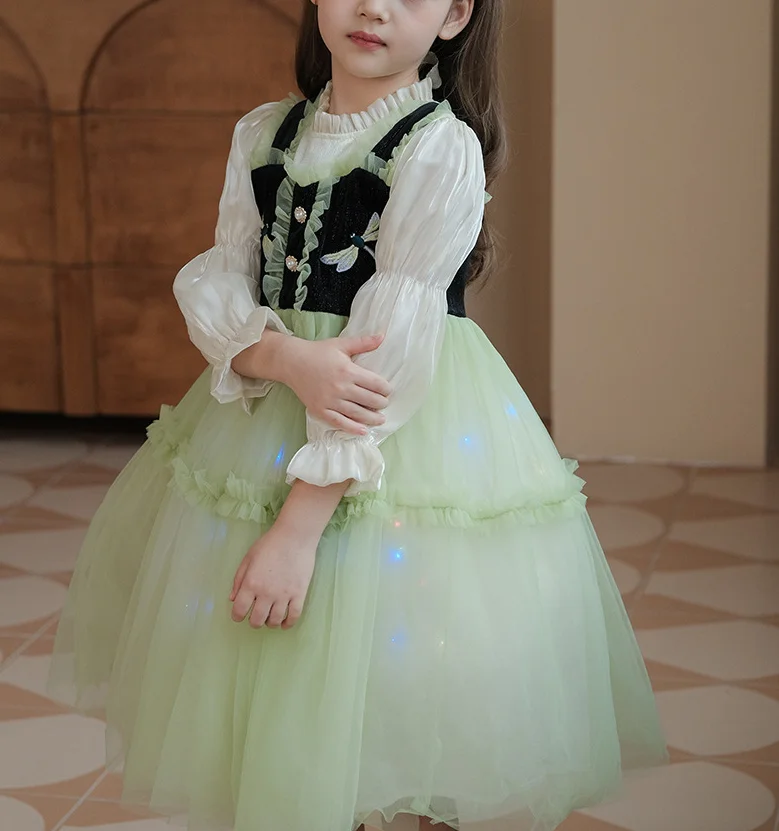 

New Baby Summer Girls Long Sleeve Puff Sleeve Dress, Princess Kids Sweet Party Halloween Dress Dresses 3-7T