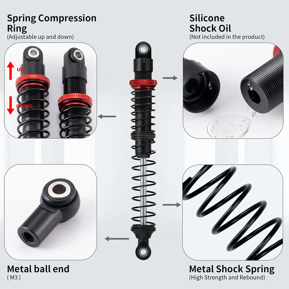 AXSPEED ممتص الصدمات المعدني النفط المثبط قابل للتعديل 90/100/110/120 مللي متر لشاحنات درب 1/10 محوري SCX10 TRX4 TRX6 D90 CC01