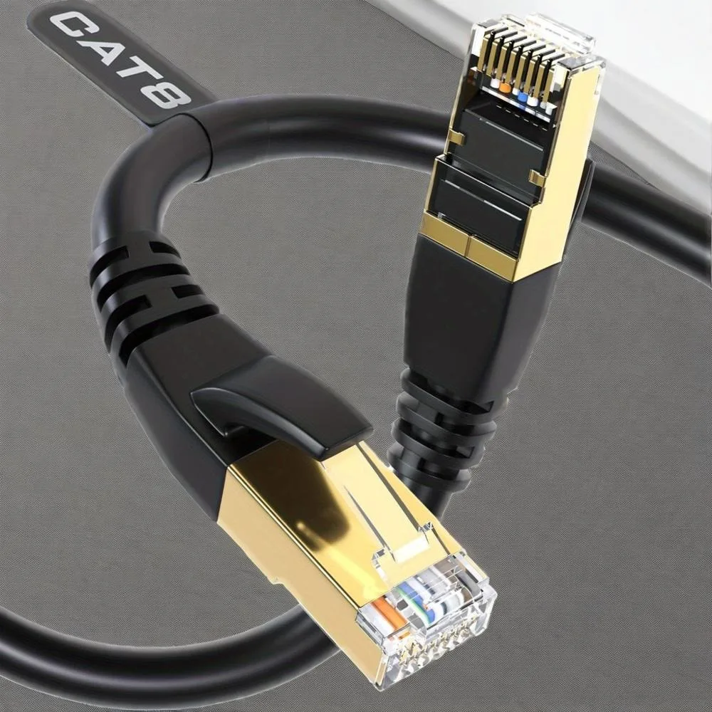 Cat8 Round Cable, High Speed Heavy Duty Internet Connection Cable, 40Gbps 2000MHz High Speed, Patch Cord With Gold-plated RJ45 Connector, Suitable For Routers/gaming/computer LAN Network Cables, Supports S/FTP. Black And White.