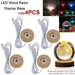 1/2/3/4 sztuk Handmade LED drewno żywica podstawka USB okrągłe drewniane lampka nocna baza sypialnia Ornament z żywicy stojak DIY lampka nocna