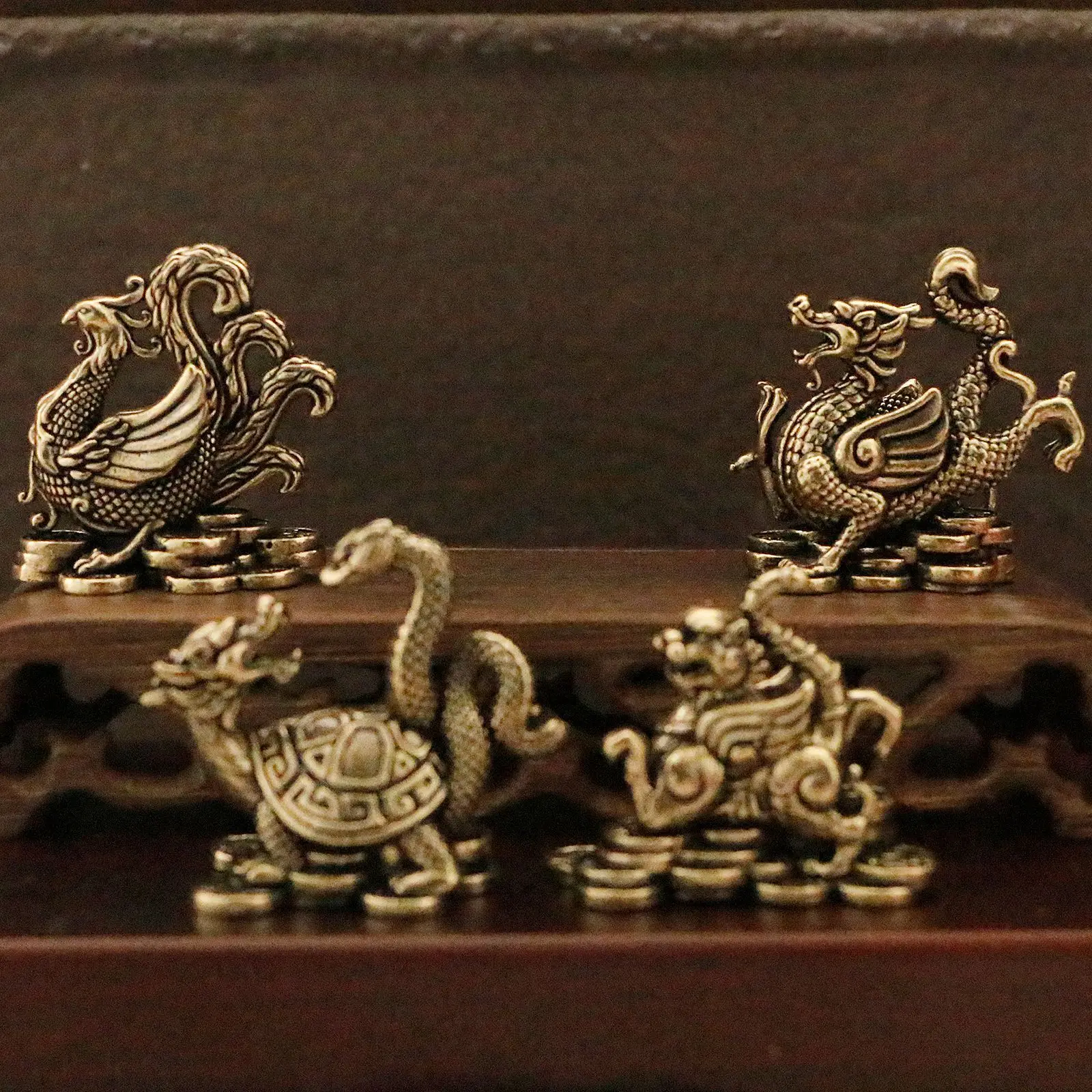 1 piece of brass four mythical beast ornaments Qinglong white tiger Suzaku Xuanwu living room office metal crafts