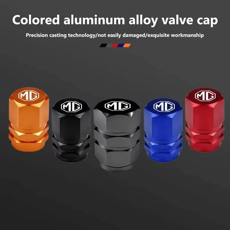 MG Logo Colorful Aluminum Car Tyre Valve Caps Protective Stem Covers For MG ZS HS MG4 MG5 MG6 MG7 GT GS Auto Wheel Decoration Pa