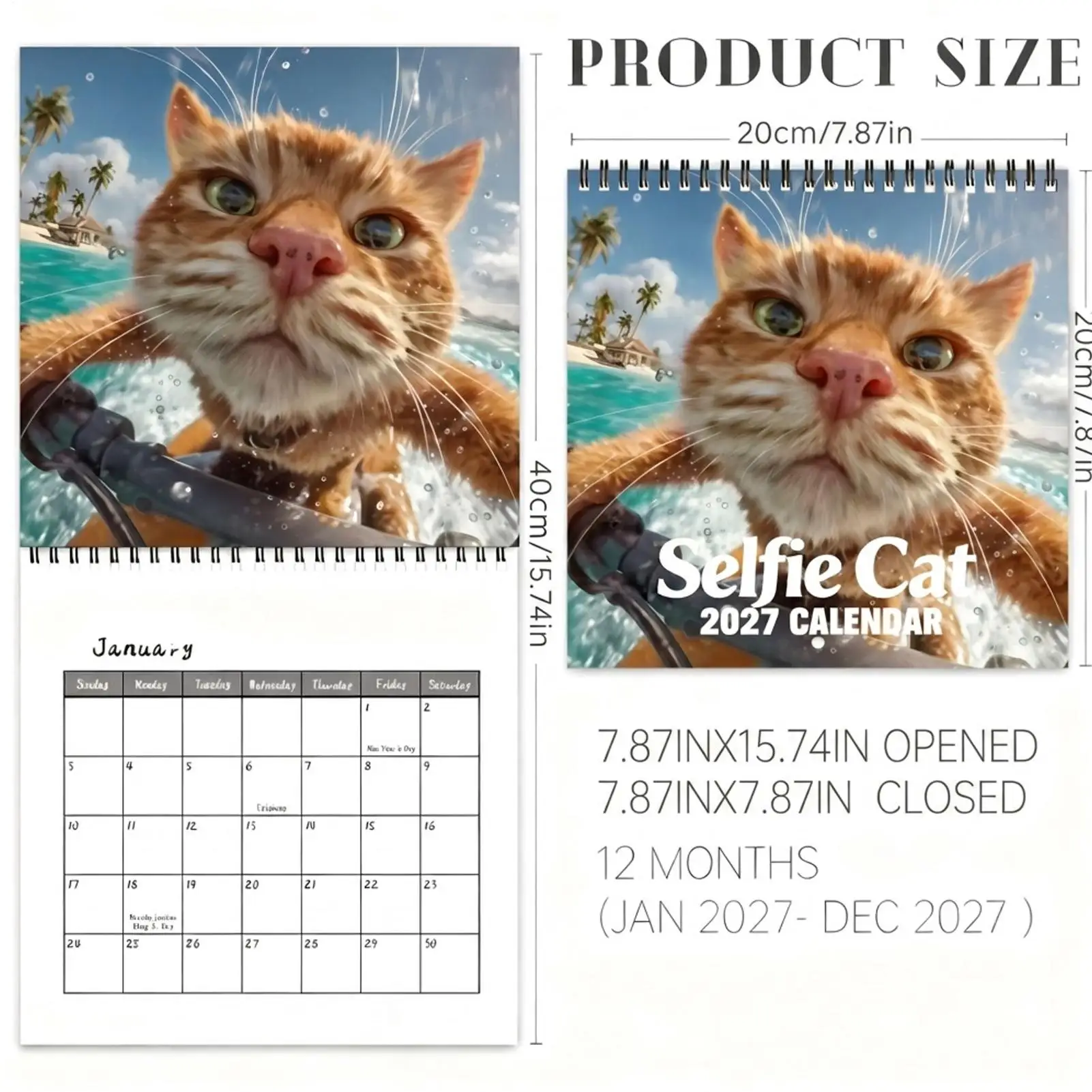 2027 Wall Calendar Cats 12-Month Decorative Schedule Organizer Cat Photo Wall Planner Calendar For Home Living Room Study view 6