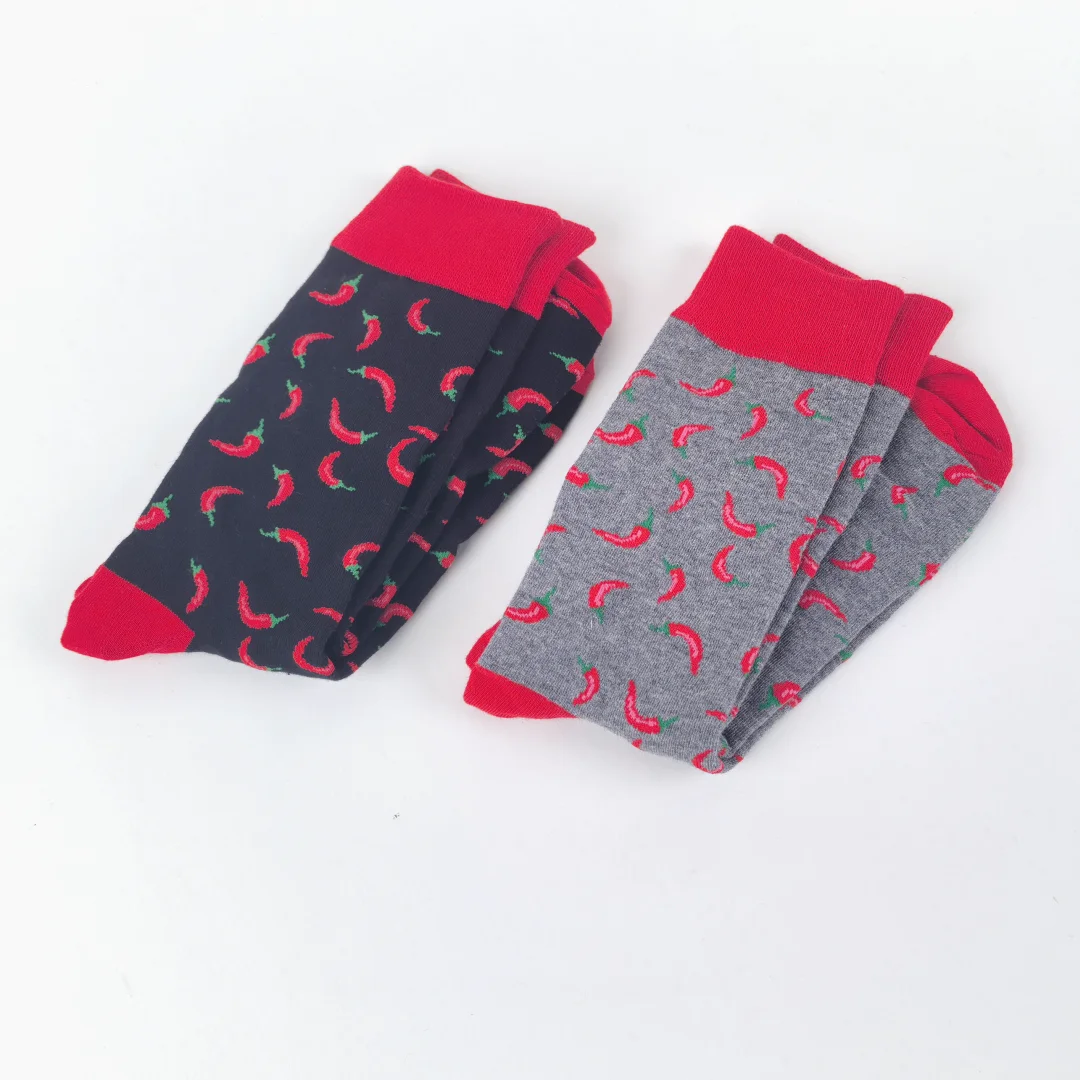 زوجان من مجموعة الفلفل الحار، جوارب عصرية للجنسين متوسطة الساق، تناسب جميع المواسم