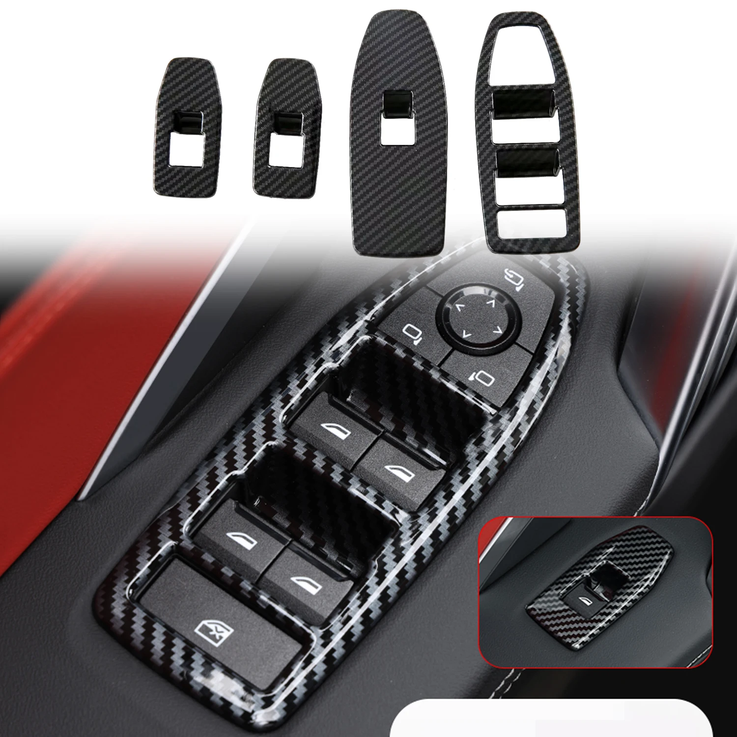 

Для BMW X1 U11 2023 2024/iX1 2022-2024 карбоновый черный переключатель управления подъемом окна, кнопка, накладка, аксессуары, 4 шт.