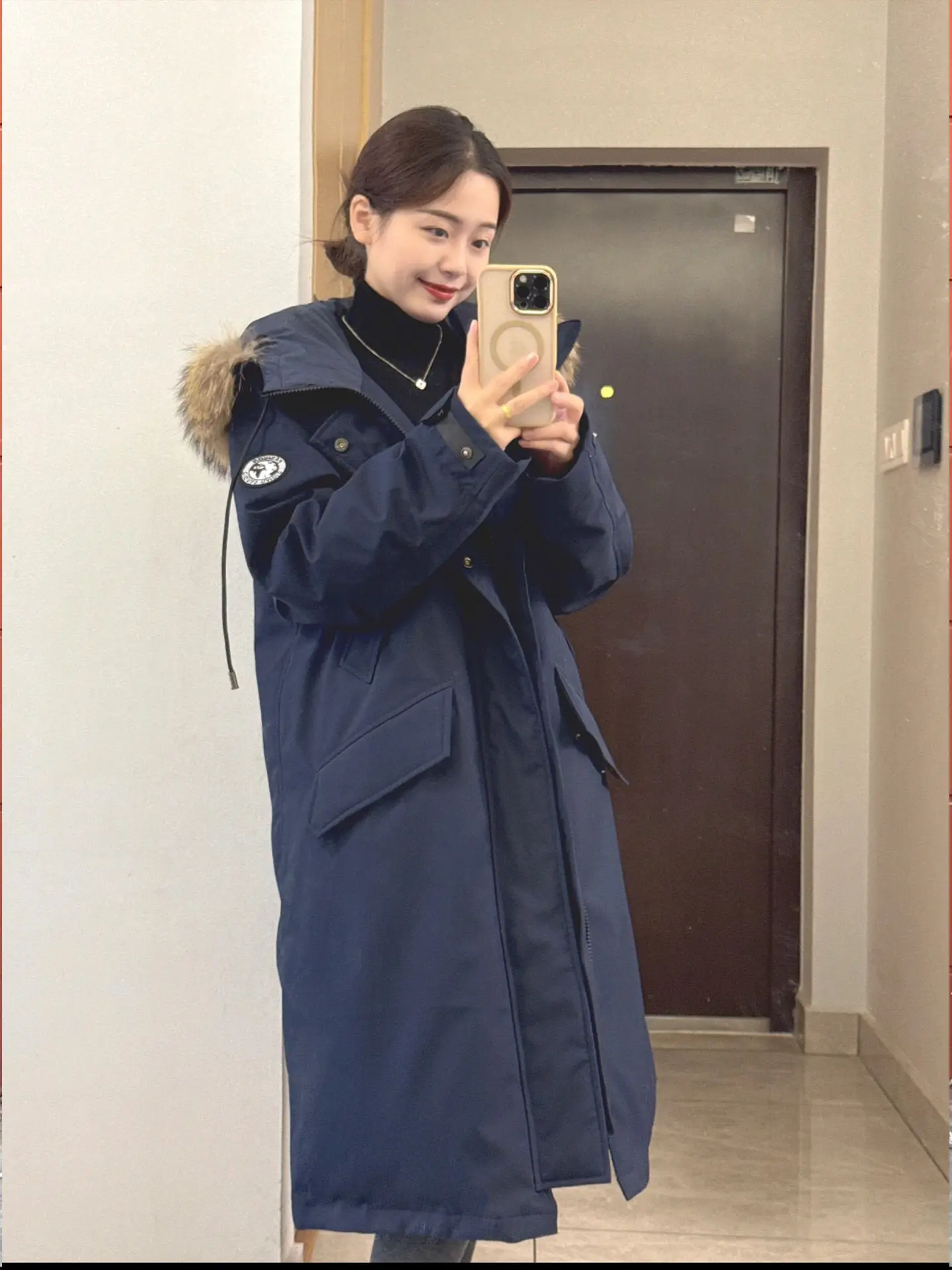 

Parkas Fur Womens Fall Lined Wadding Waistband Long-Sleeved Hoody Matte Lady Side-Button European Style Youth Comfortable Flap