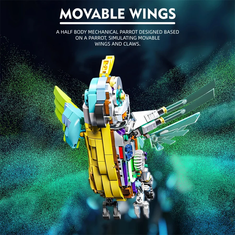 Mechanical  Technical Parrot Building Block Joints Movable Animal Model Bricks Toy with Power Motor Model for Kids Birthday Gift