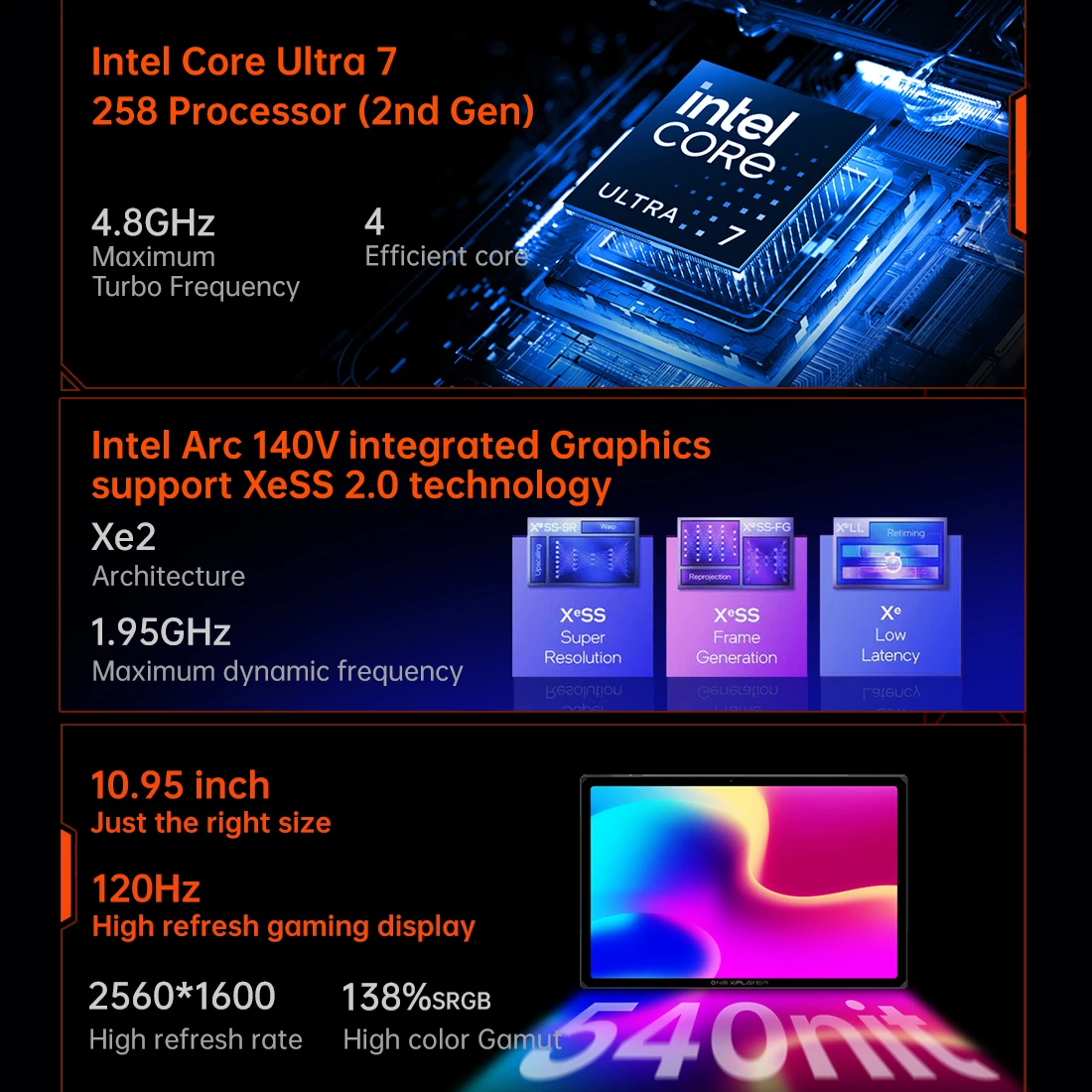 2026 New OneXPlayer X2 Air Gaming Laptop Intel Core Ultra 7 258V DDR5 32GB 1TB/2TB SSD Handheld Game Console 10.95