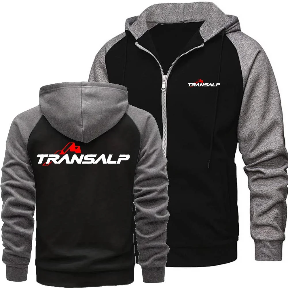 Moletom masculino transalp motocicleta jaqueta topos contraste raglan manga casaco com capuz masculino zíper hoodies sportwear