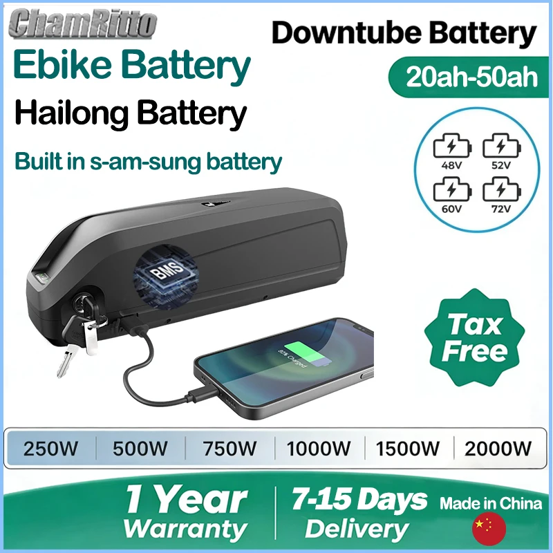 

Аккумулятор Hailong для электровелосипедов 60В 72В 20Ач 24Ач 40Ач 50Ач 60Ач, батарея Cham-rider 36В 48В 52В 30Ач, аккумулятор 2000Вт