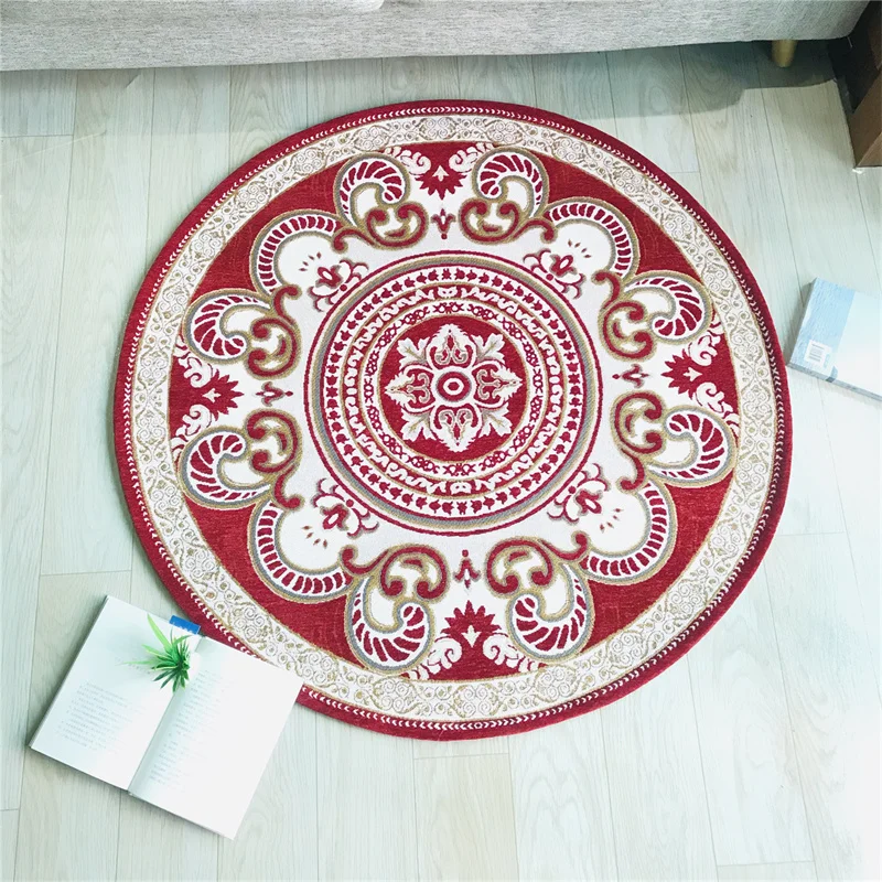 Simple Jacquard Round Carpet Wine Red European-style Living Room Rug Retro Room Decor Study Chair Mat Round Coffee Table Rug