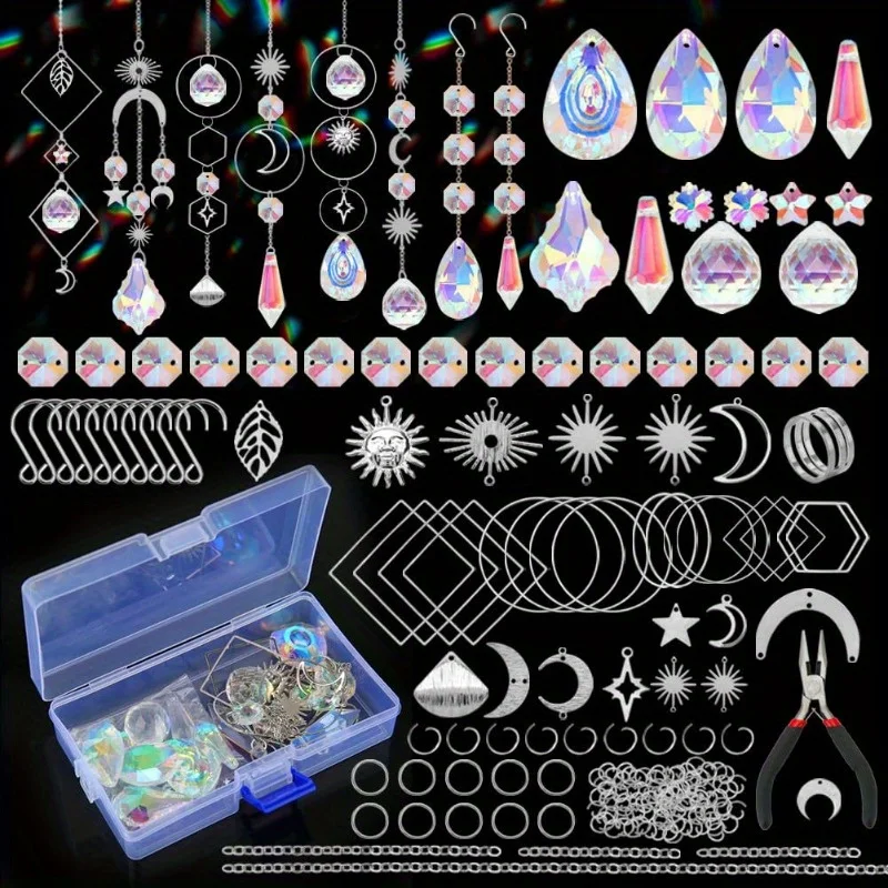 200 Pcs DIY Sun Catchers Making Kits Craft for Crystal Suncatchers Supplies Stained Glass Window Hanging Prism Garden Decor