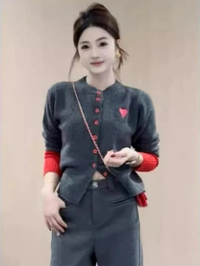 Kardigan Rajut Wanita Lengan Panjang Musim Gugur Pakaian Populer Korea Atasan Sweater Rajut Wanita Pakaian Musim Gugur Pakaian Wanita Korea