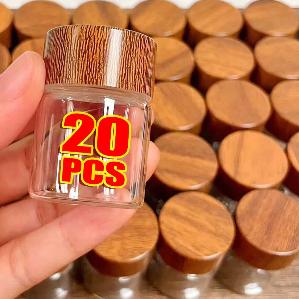 Mini-Gewürzgläser aus Glas mit Deckel, Gewürznüssen, Kaffeebohnen, Aufbewahrungsbehälter, Holzversiegelte Flasche, luftdichte Kanister, 10/20/30 ml