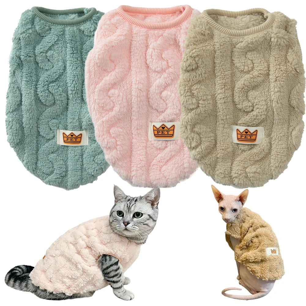 Soft Cozy Cat Clothes Winter Warm Fleece Costume Autumn Sphynx Vest Sweater for Small Dog Pullover Kitten Pet Jacket Coat Outfit