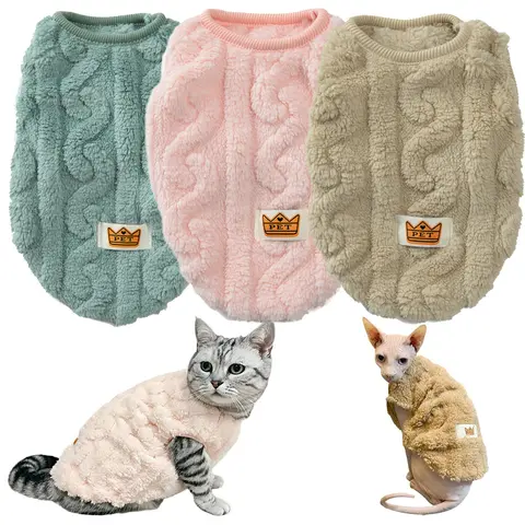 Ropa suave y acogedora para gatos, disfraz de lana cálido para invierno, chaleco Sphynx de otoño, suéter para perros pequeños, jersey, chaqueta para mascotas, abrigo, traje