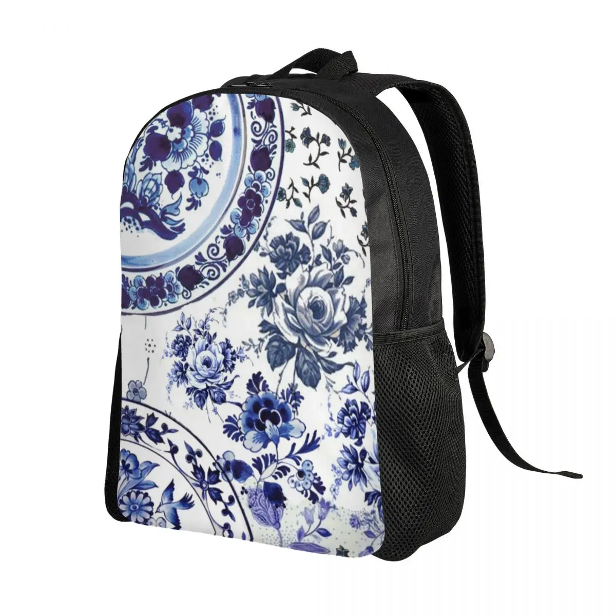 Sac à Dos Vintage à Imprimé de Fleurs Bleues Delft en Porcelaine, Cartable pour Étudiant, Convient pour Ordinateur Portable de 15 Pouces