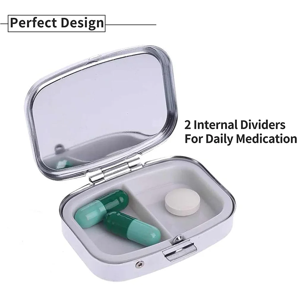 صناديق حبوب منع الحمل 2-مقصورة معدنية مربعة حبوب موزع النفط اللوحة المحمولة صندوق تخزين الأدوية صندوق مجوهرات الحلوى