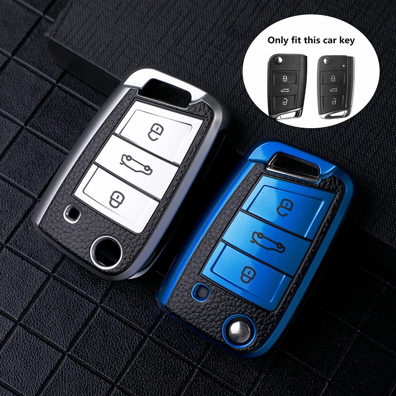 Leder TPU Autoschlüsseletui Schutztasche für VW Volkswagen Golf 7 MK7 Tiguan MK2 SEAT Ateca Leon FR2 Ibiza für Skoda Octavia A7
