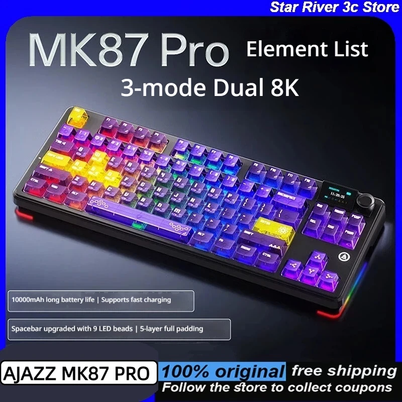 

New AJAZZ MK87 PRO Wireless Bluetooth Mechanical Keyboards Dual 8k Polling Rate 10000mAh Battery RGB Ergoniomic Gaming Keyboards