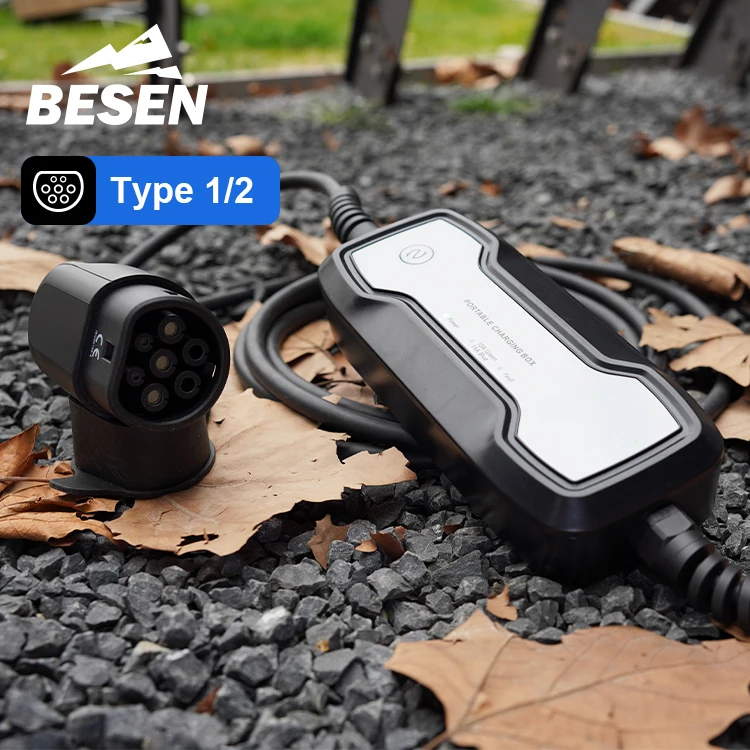 BESEN 220V 240V CARREGADOR EV PORTÁTIL 16A 3,7kW CAIXA DE CARREGAMENTO com plugue Type1 ou Type2