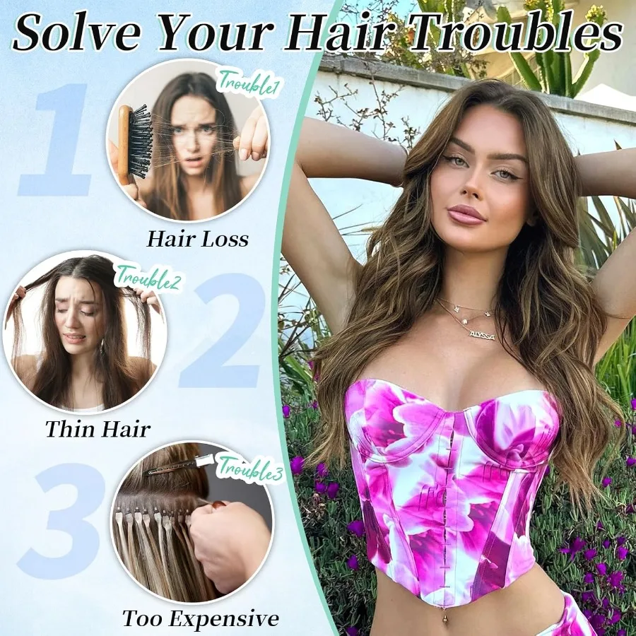 طويل متموج الاصطناعية تسليط الضوء على وصلات شعر 4 قطعة قطع الشعر السميكة Balayage الشوكولاته البني إلى الكراميل شقراء الألياف مزدوجة Wef