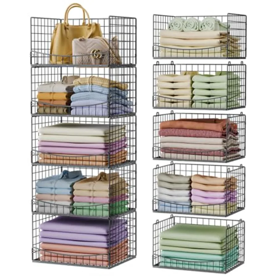 

5-уровневые штабелируемые органайзеры и полки для хранения в шкафу, расширяемые контейнеры для одежды, джинсов, брюк, свитеров - органайзеры для гардероба