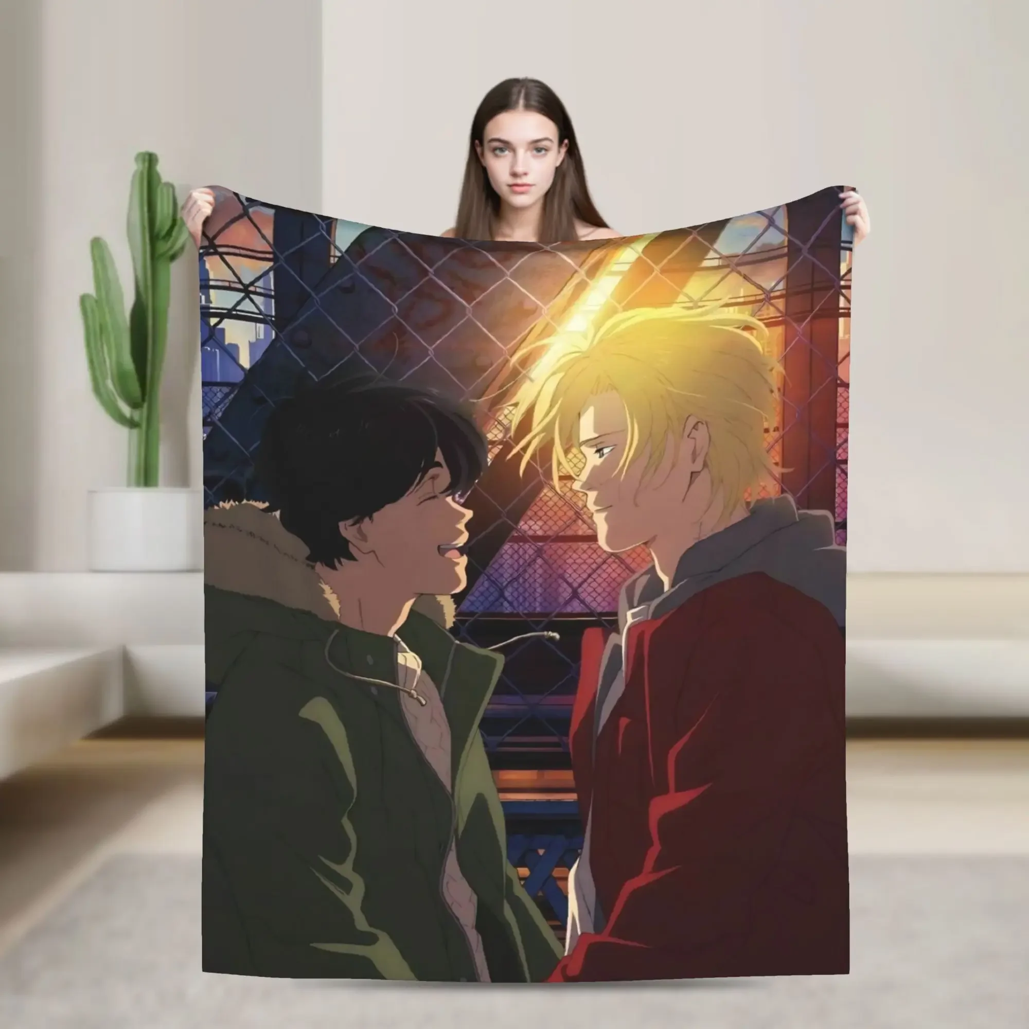 

Плед с изображением персонажей аниме Banana Fish, мягкий, пушистый, плюшевый, разных размеров, всесезонный, для дивана и кровати