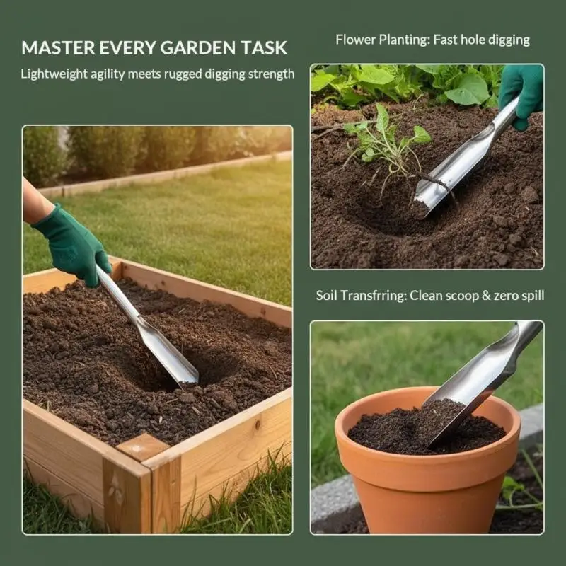 Durable Stainless Steel Mini Garden Shovel Ergonomic Hand Trowel for Potted Plant Transplanting Home Gardening