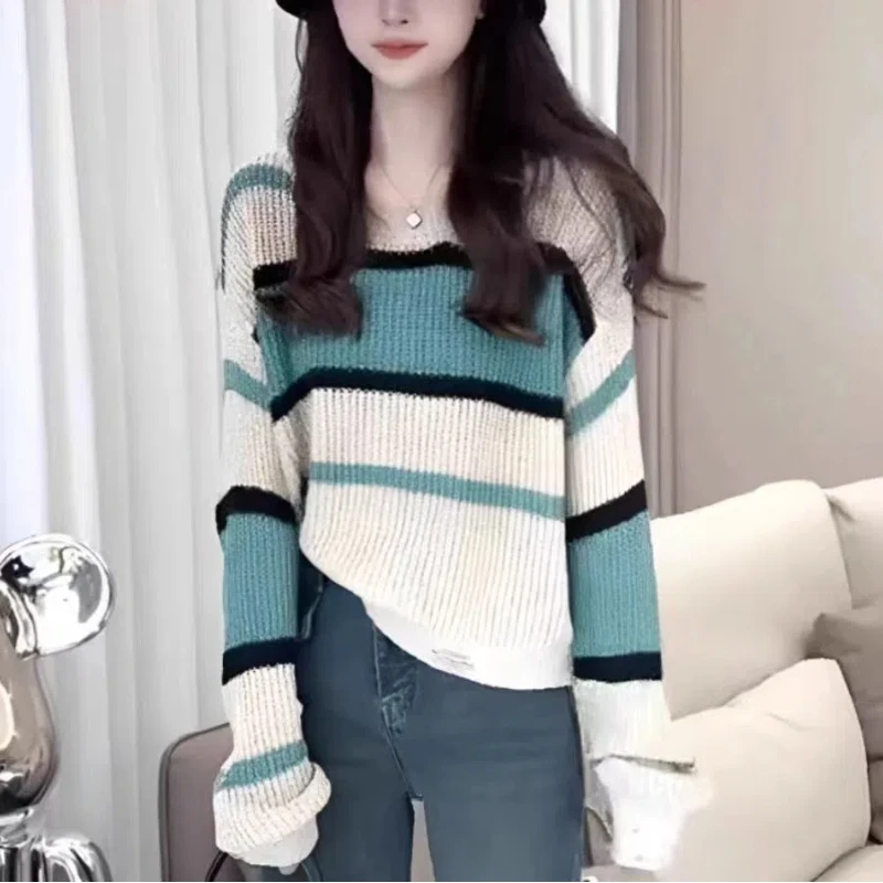 Forest Sweater Women's Lazy Style New Autumn and Winter Knitted Bottoming Shirt Retro Color Matching Korean Version Slim Top