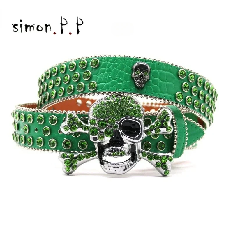 

Western Skull Rhinestone Belts for Women Luxury Diamond Strap Cowgirl Cowboy Bling Crystal Pin Buckle Studded Mens Belts