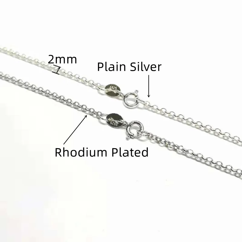 40-70cm Solid 925 Sterling Silver Rollo Necklace for Women Men Rhodium Plated Jewelry Supplies Findings