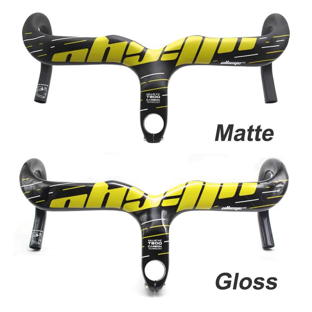 ULLICYC Bicycle Handlebar Road Carbon Fiber Handlebar 28.6mm Bicycle Handlebar with Stem400/420/440mm 90-120mm yellow Matt/Gloss