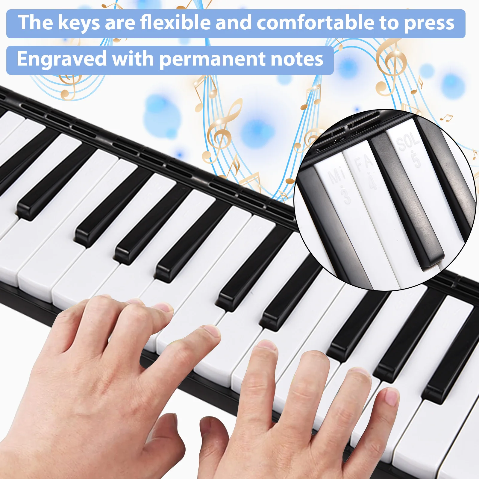 37 Keys Melodica Air Piano Keyboard with 2 Soft Blow Pipe 2 Blowing Nozzles Melodica Instruments with Carrying Bag for Beginners