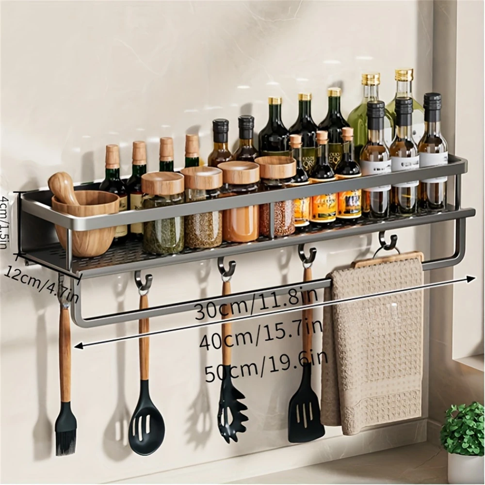 1 Multi-Functional Storage Rack With Rod Seasoning Rack Wall-Mounted Seasoning Storage Rack For Cooking Items