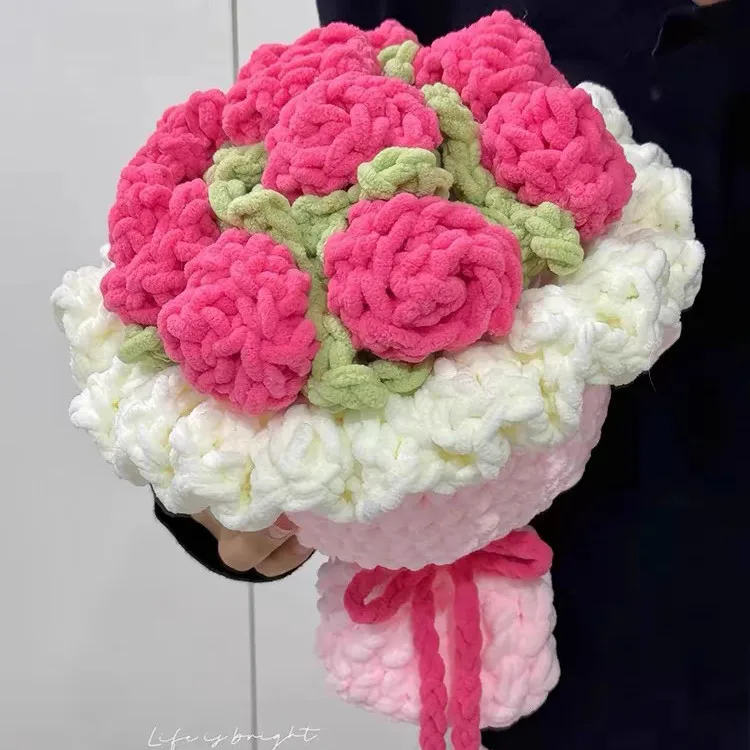 Ramo de Flores Artificiales Tejidas a Crochet, Decoración para el Hogar, Regalo para el Día de la Madre, Graduaciones, Bodas y Otras Celebraciones