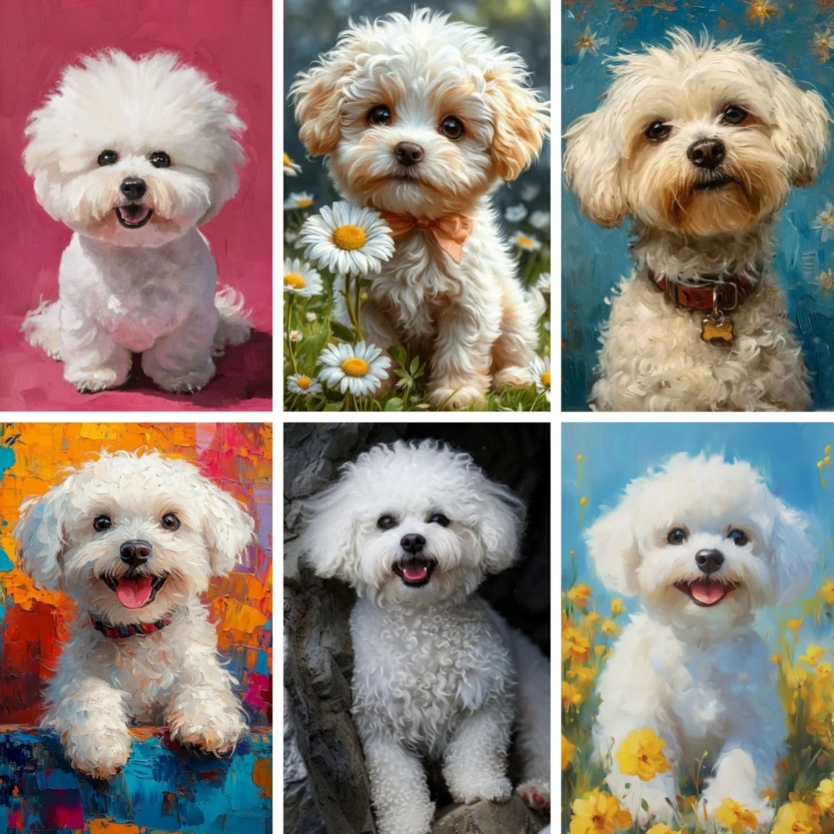 Kits de pintura de diamante con retrato de Bichon Frise blanco pequeño para adultos, arte de imagen de gema de perro hecho a mano, regalo para amante de Bichon